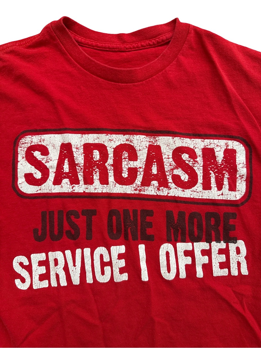 Y2K Humor Men’s/Unisex Red T-Shirt Size Small Funny Sarcasm Tee Laugh Fun Joke